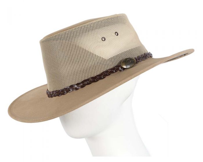 Beige Suede Leather Australian Cooler hat by Jacaru