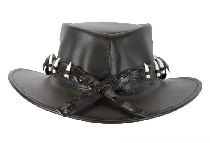 Black Crocodile Dundee Jacaru Australian outback leather hat with 15 teeth - Image 6