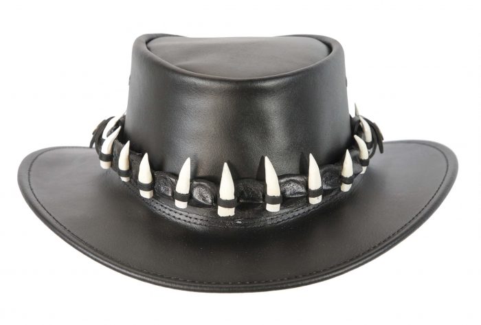 Black Crocodile Dundee Jacaru Australian outback leather hat with 15 teeth - Image 4