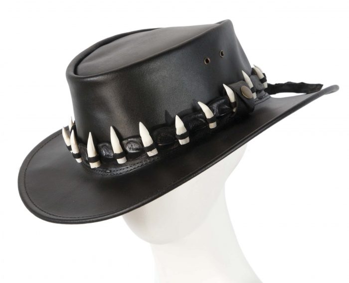 Black Crocodile Dundee Jacaru Australian outback leather hat with 15 teeth