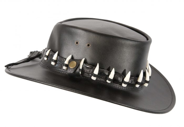 Black Crocodile Dundee Jacaru Australian outback leather hat with 15 teeth - Image 3