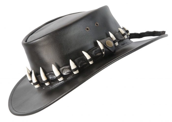 Black Crocodile Dundee Jacaru Australian outback leather hat with 15 teeth - Image 2