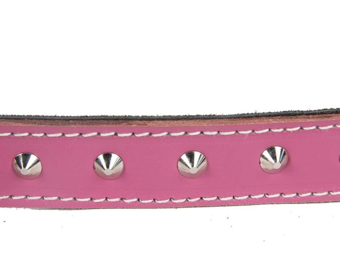 Pink genuine leather dog collar with studs - Image 2