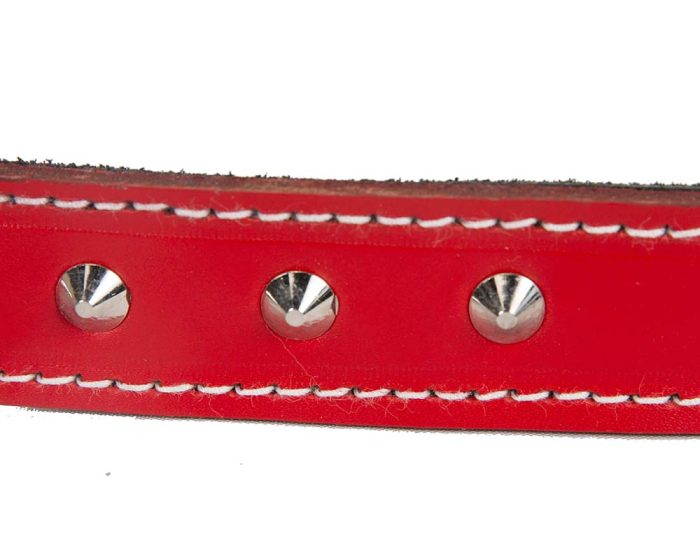 Red genuine leather dog collar with studs - Image 3