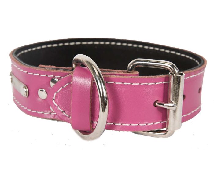 Genuine leather pink dog collar with 2 rows of studs - Image 3