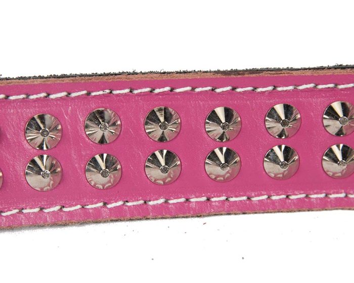 Genuine leather pink dog collar with 2 rows of studs - Image 2