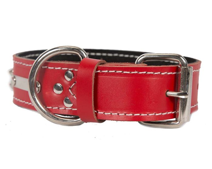 Genuine leather red dog collar with 2 rows of studs - Image 3