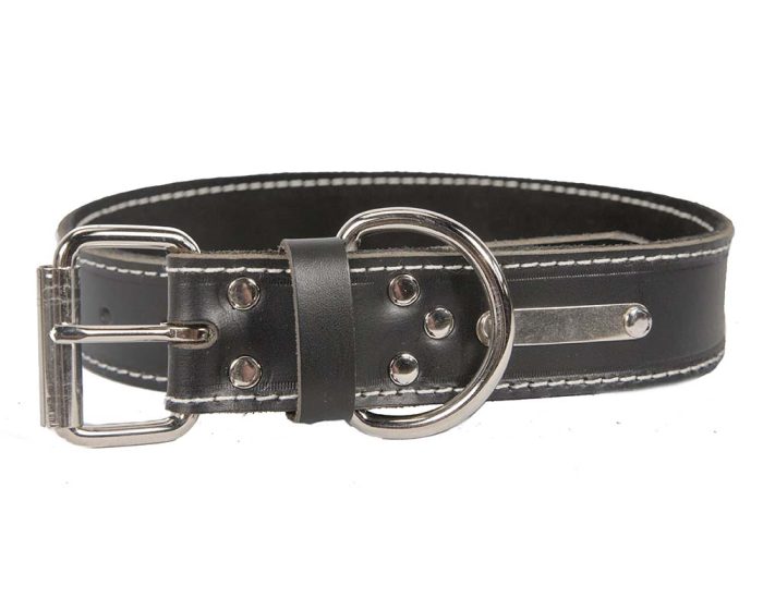 Genuine black leather plain dog collar made in Australia