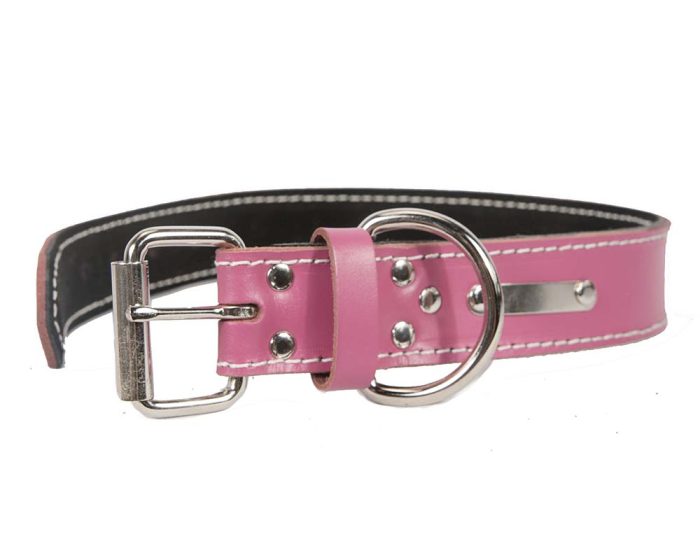 Genuine pink leather plain dog collar made in Australia