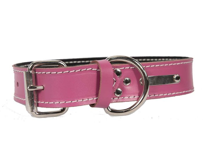 Genuine pink leather plain dog collar made in Australia - Image 3