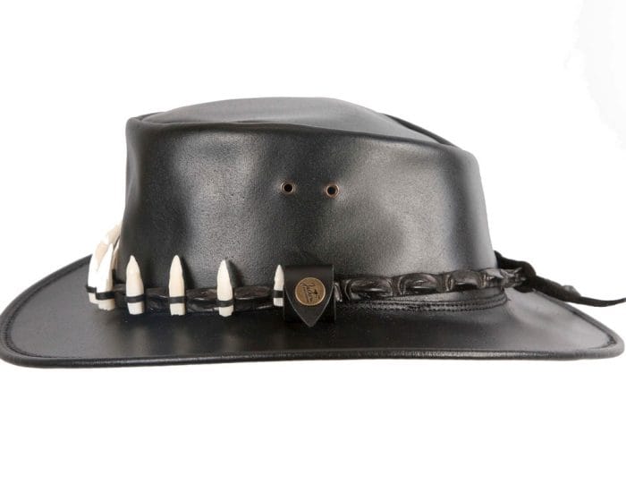 Black Crocodile Dundee Jacaru Australian outback leather hat with 11 teeth - Image 5